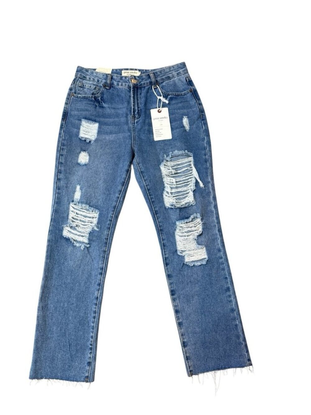 Great Smoky L.A. High Rise Straight Leg Distressed Jeans Indigo Size 7 NWT